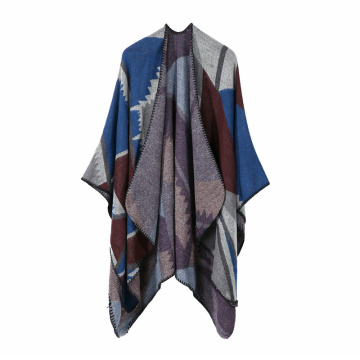 Fashion Women's Vintage Pattern Open Front Poncho Cape Shawl